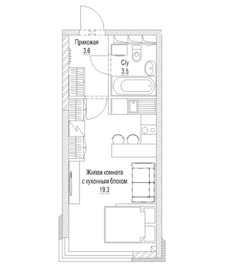 Планировка студия 28.10 м² в ЖК «Солнечный бульвар. Кемерово»