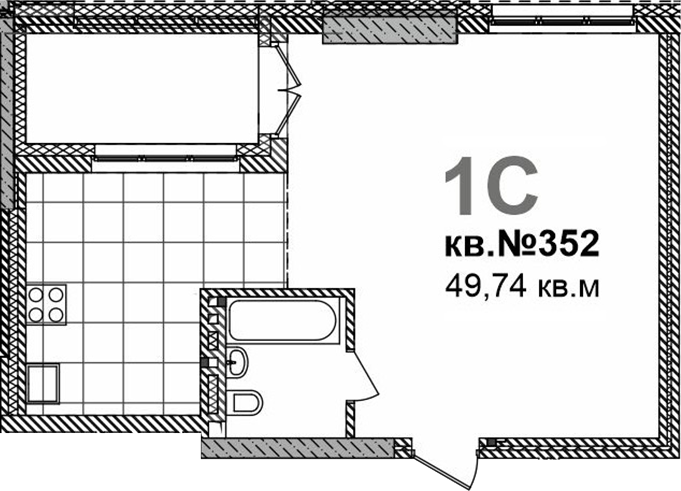 Планировка своб. план. 49.74 м² в ЖК «Римский квартал»