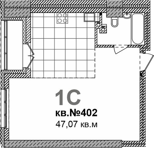 Планировка свободная планировка 47.07 м² в ЖК «Римский квартал»