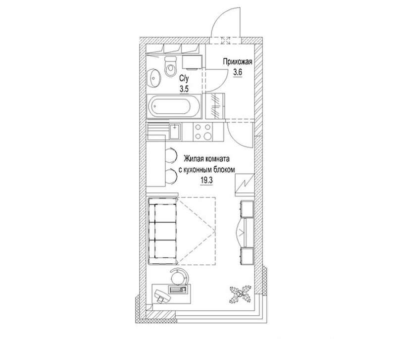 Планировка студия 28.10 м² в ЖК «Солнечный бульвар. Кемерово»