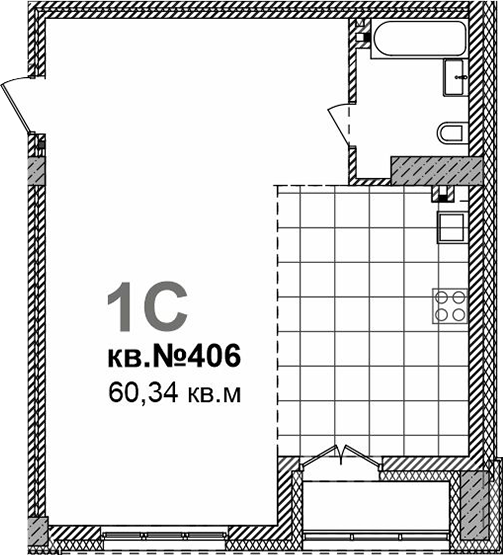 Планировка свободная планировка 60.34 м² в ЖК «Римский квартал»