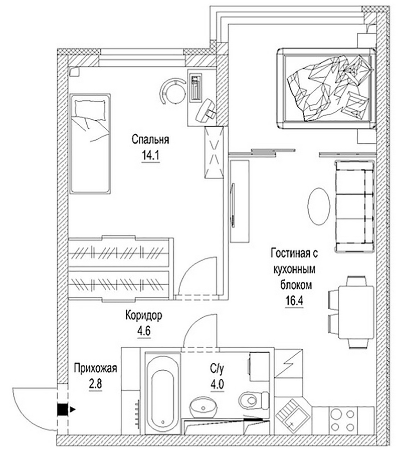 Планировка 3е-к.кв 52.60 м² в ЖК «Сити-парк. Кемерово»