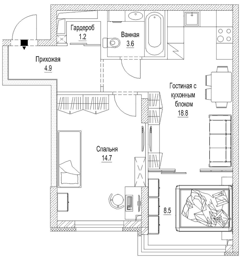 Планировка 3е-к.кв 54.70 м² в ЖК «Сити-парк. Кемерово»