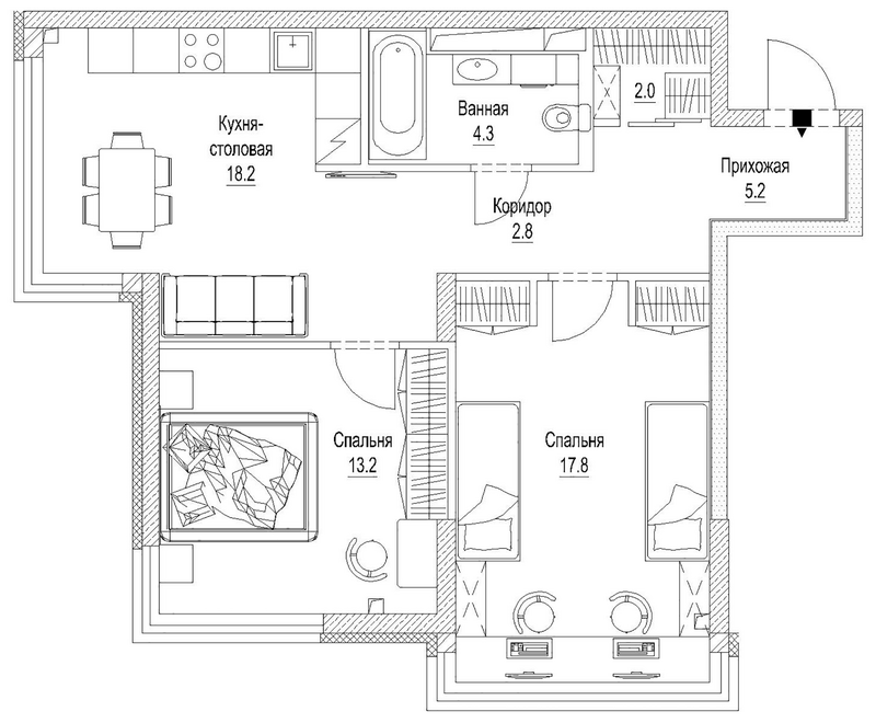 Планировка 3е-к.кв 66.10 м² в ЖК «Сити-парк. Кемерово»
