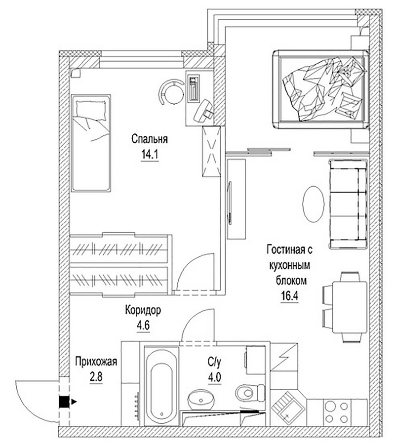 Планировка 3е-к.кв 52.60 м² в ЖК «Сити-парк. Кемерово»
