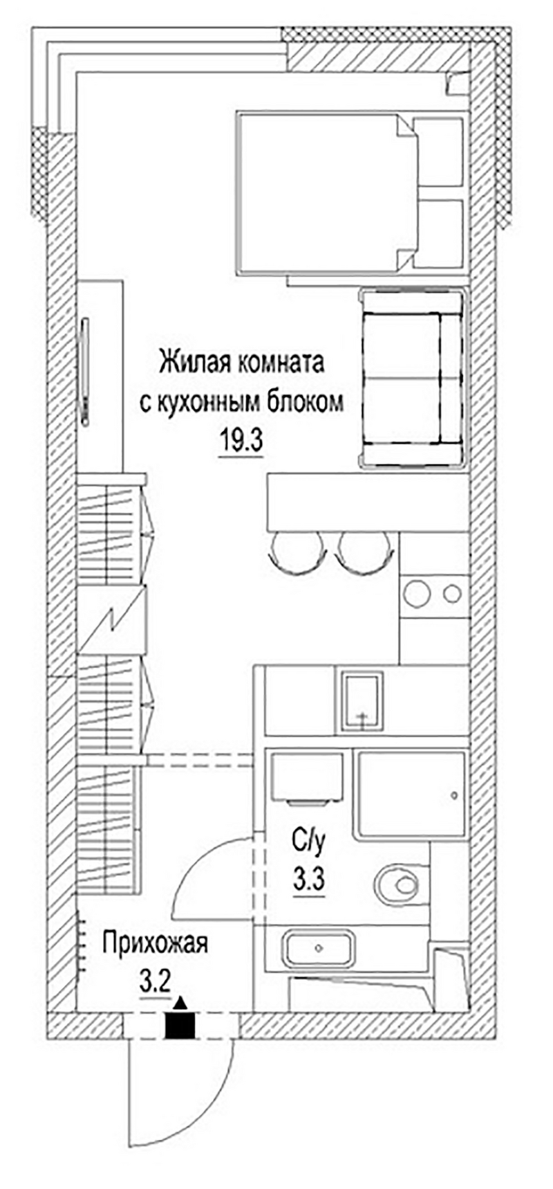 Планировка студии 27.10 м² в ЖК «Сити-парк. Кемерово»