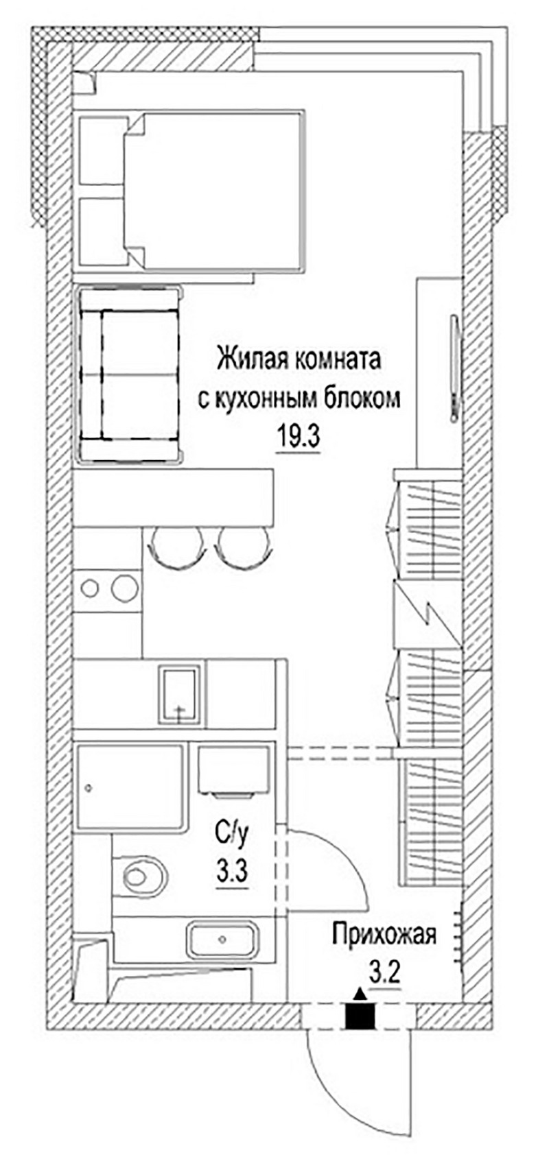 Планировка студии 27.10 м² в ЖК «Сити-парк. Кемерово»