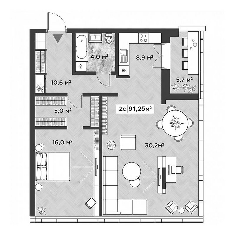 Планировка 2е-к.кв 88.45 м² в ЖК «Берлин»