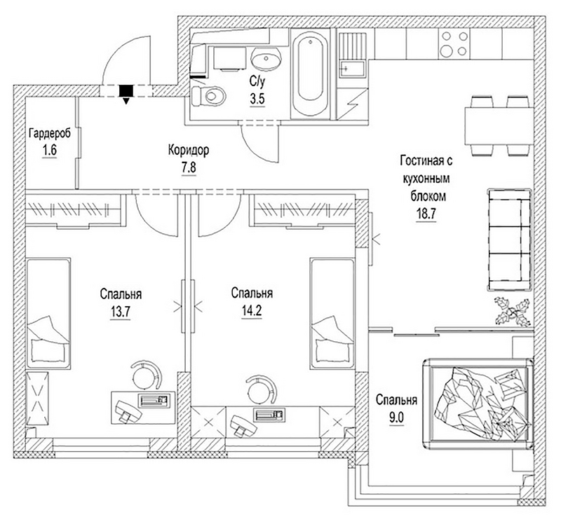 Планировка 4е-к.кв 72.10 м² в ЖК «Сити-парк. Кемерово»