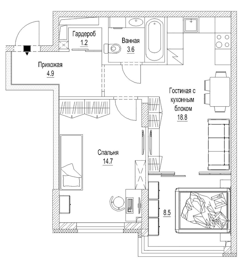 Планировка 3е-к. квартира 54.70 м² в ЖК «Сити-парк. Кемерово»