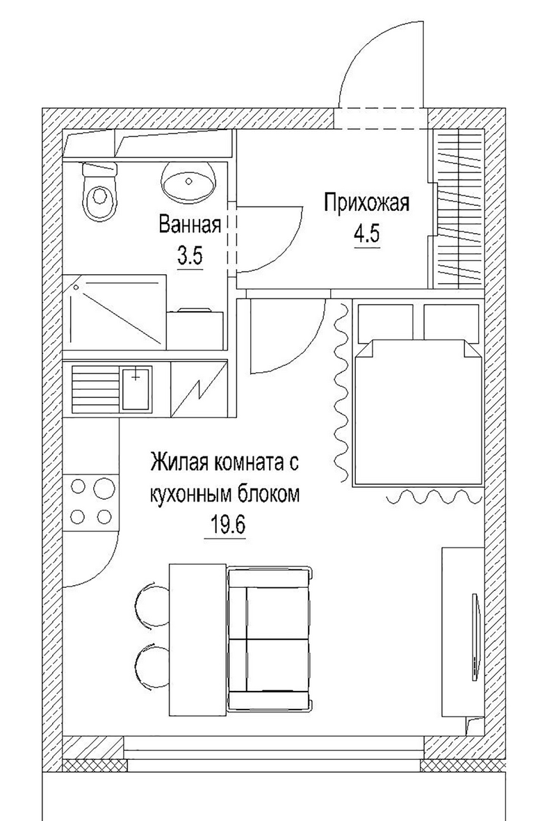 Планировка студии 28.90 м² в ЖК «Сити-парк. Кемерово»