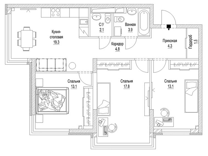 Планировка 4е-к.кв 83.40 м² в ЖК «Сити-парк. Кемерово»