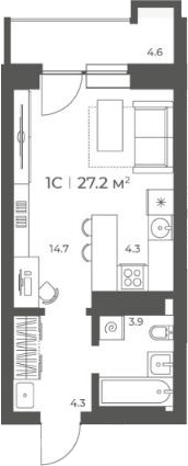 Планировка студии 27.17 м² в ЖК «Черемушки на Приморской»