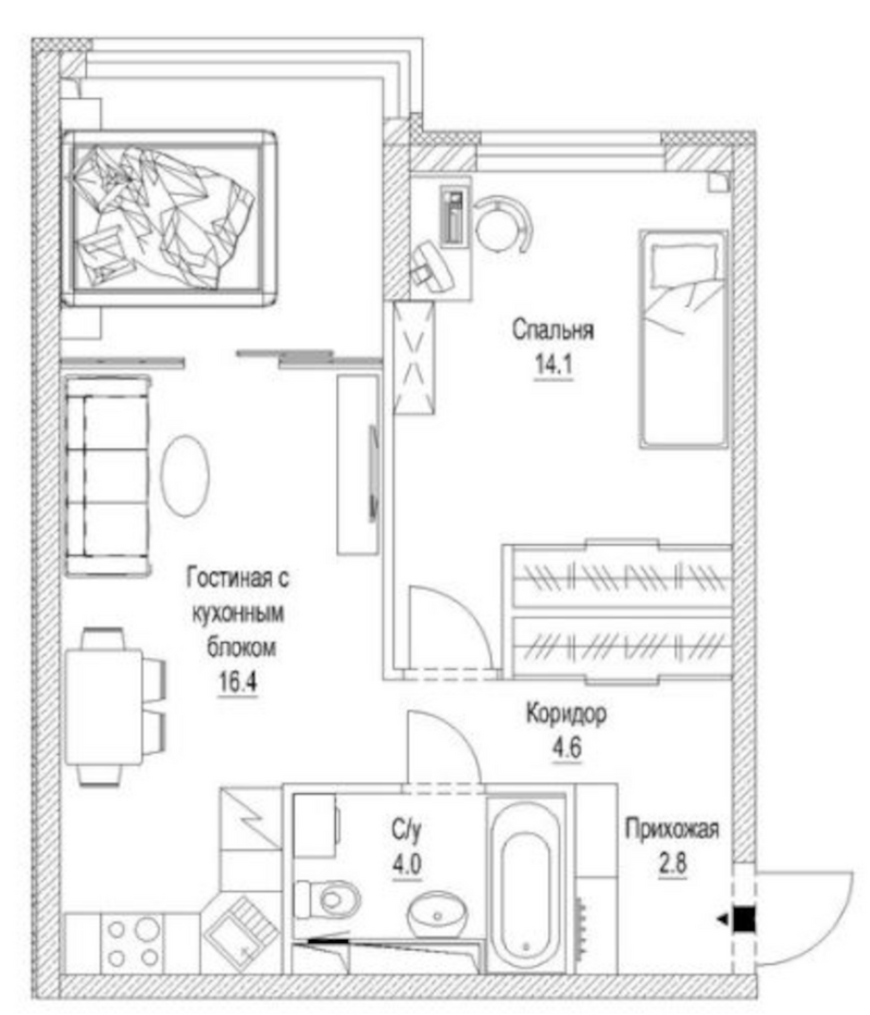 Планировка 2е-к.кв 52.60 м² в ЖК «Сити-парк. Кемерово»