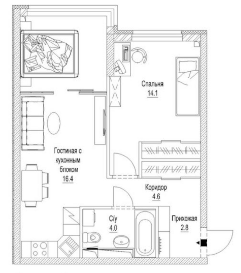 Планировка 3е-к.кв 52.60 м² в ЖК «Сити-парк. Кемерово»