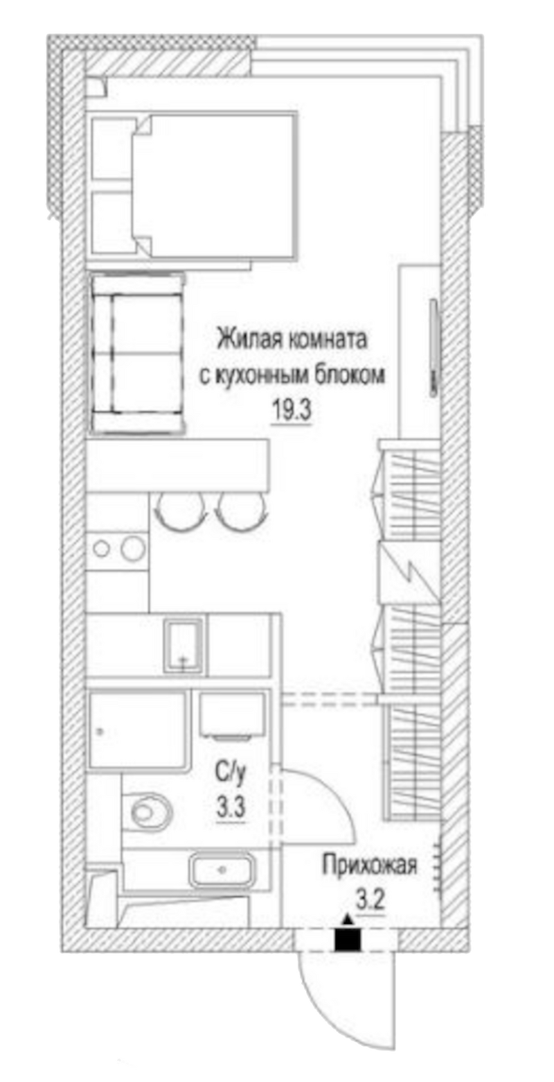 Планировка студии 27.10 м² в ЖК «Сити-парк. Кемерово»