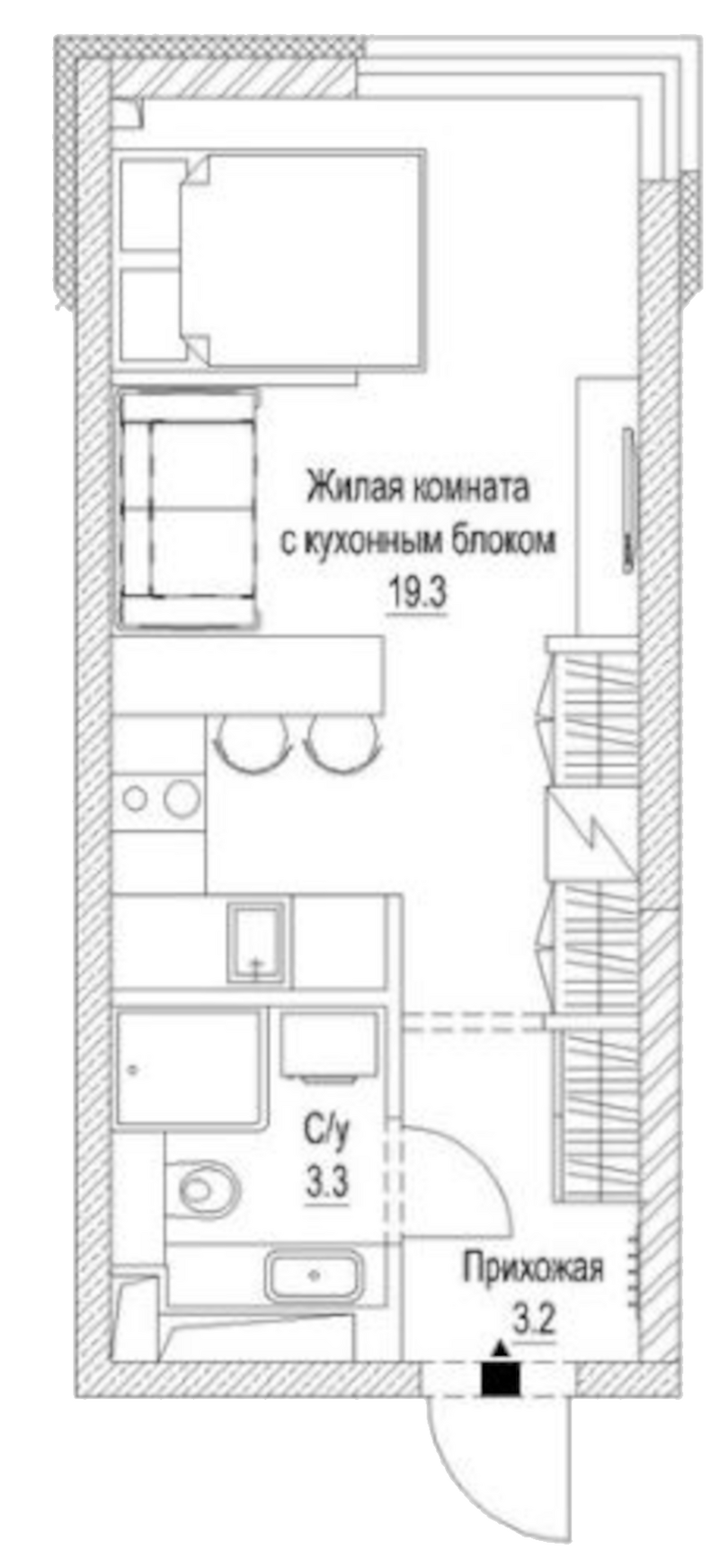 Планировка студии 27.10 м² в ЖК «Сити-парк. Кемерово»