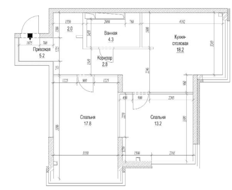 Планировка 2-к.кв 66.10 м² в ЖК «Сити-парк. Кемерово»