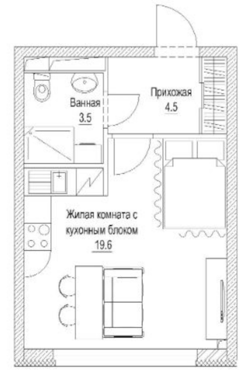Планировка студия 28.90 м² в ЖК «Сити-парк. Кемерово»