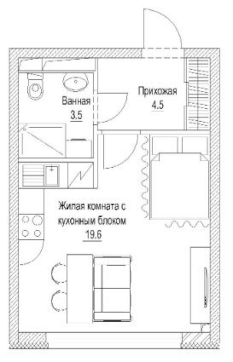 Планировка студия 28.90 м² в ЖК «Сити-парк. Кемерово»