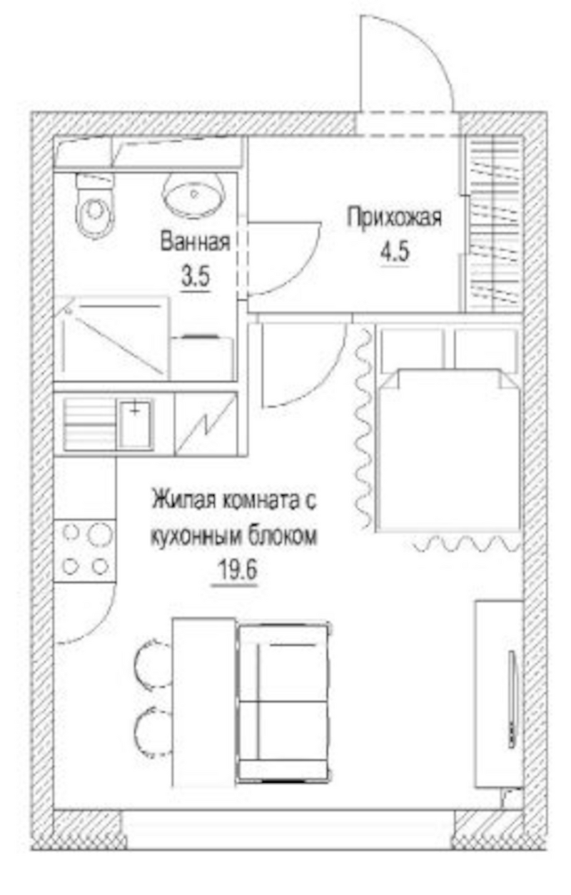 Планировка студия 28.90 м² в ЖК «Сити-парк. Кемерово»