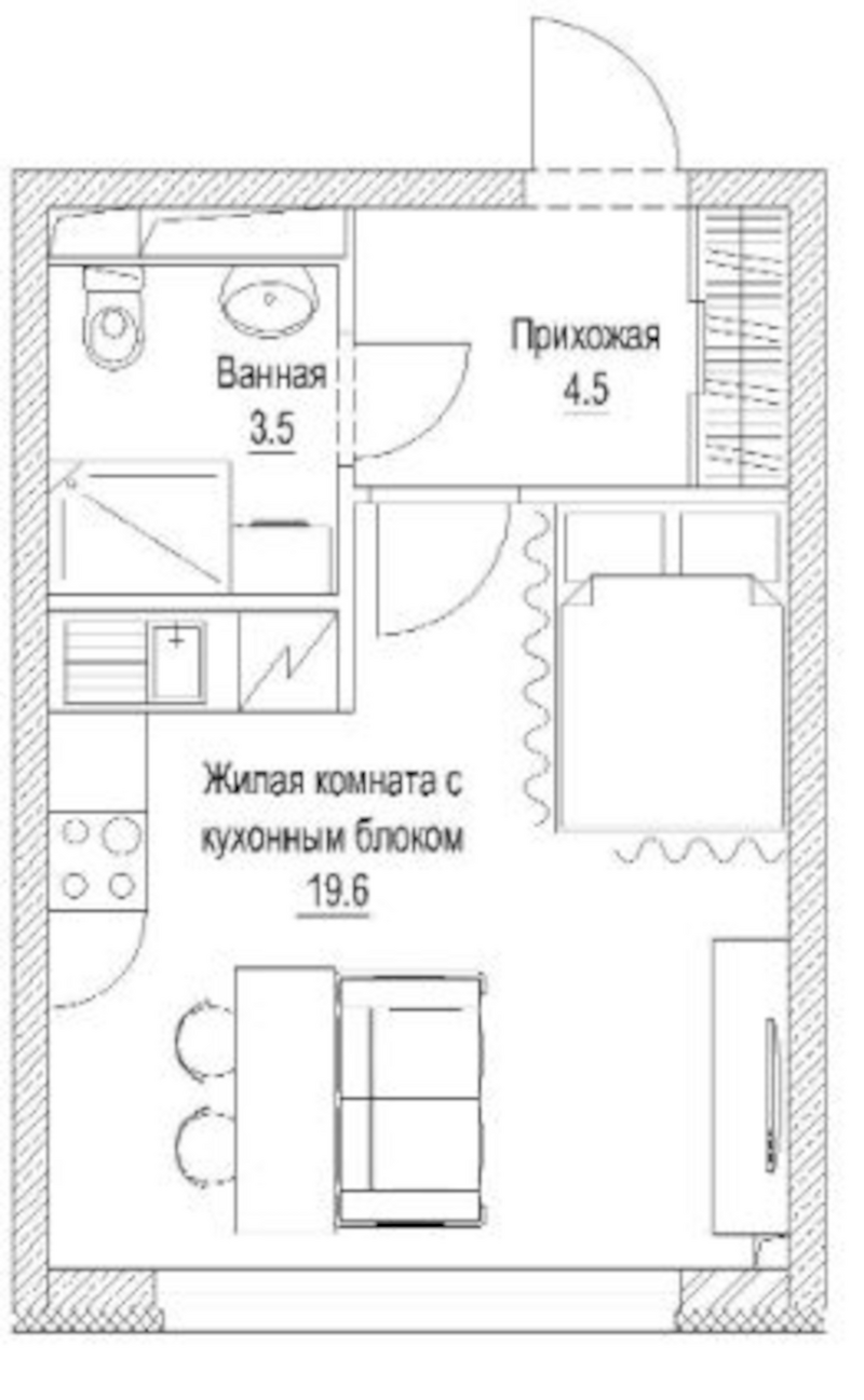 Планировка студия 28.90 м² в ЖК «Сити-парк. Кемерово»