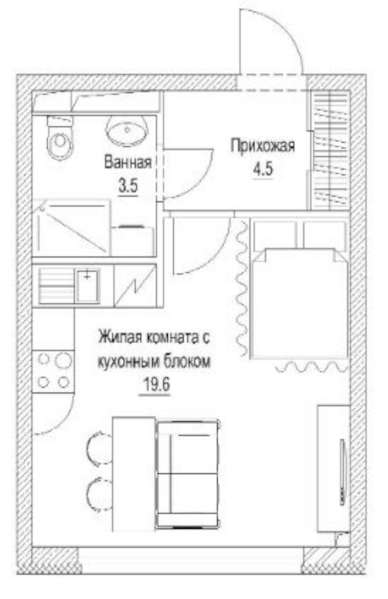 Планировка студия 28.90 м² в ЖК «Сити-парк. Кемерово»