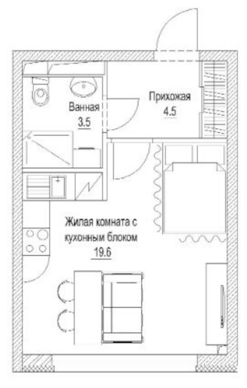 Планировка студии 28.90 м² в ЖК «Сити-парк. Кемерово»