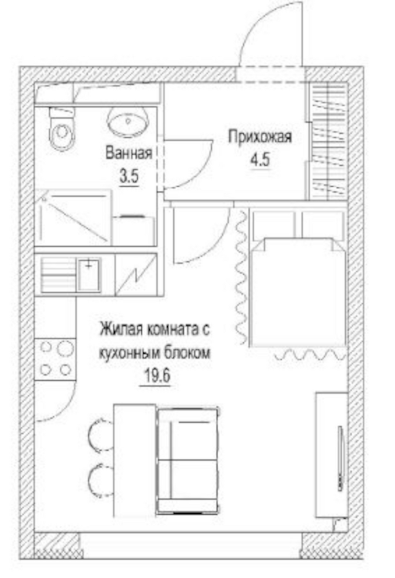 Планировка студии 28.90 м² в ЖК «Сити-парк. Кемерово»