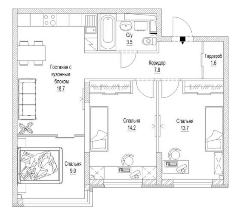 Планировка 4е-к.кв 72.10 м² в ЖК «Сити-парк. Кемерово»