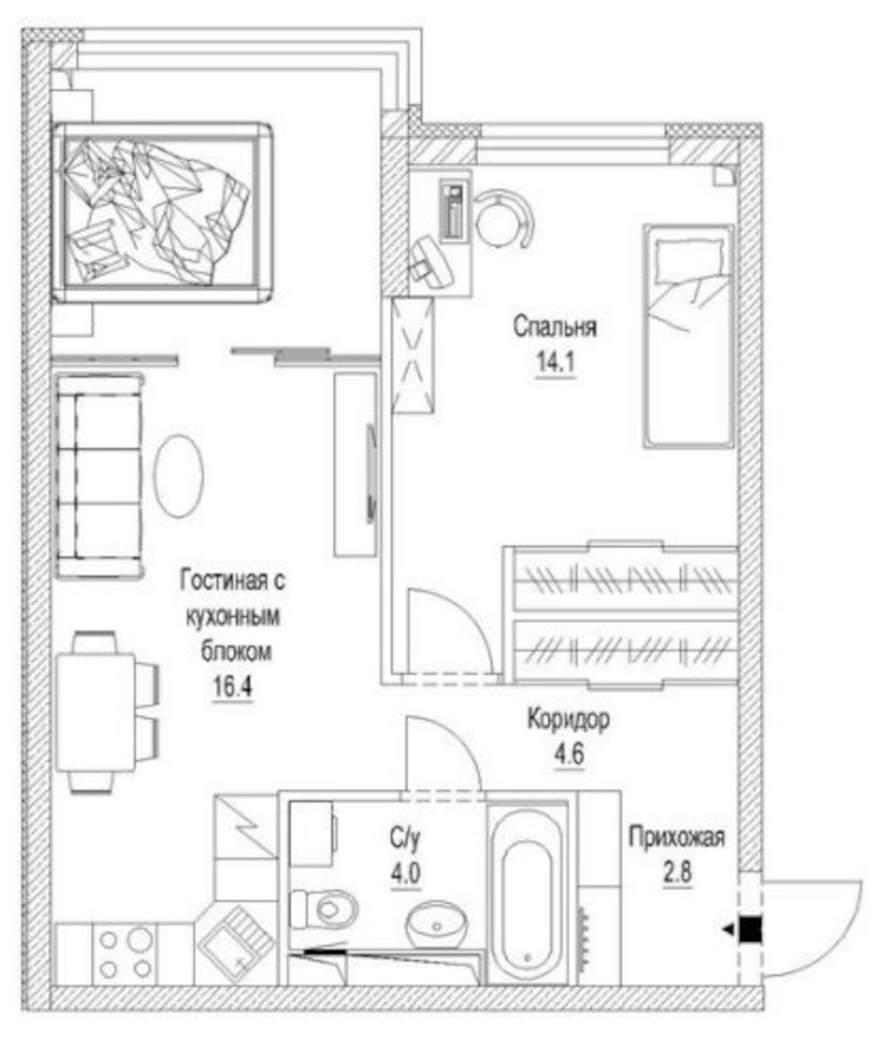 Планировка 3е-к. квартира 52.60 м² в ЖК «Сити-парк. Кемерово»