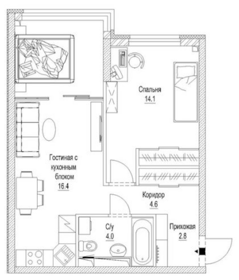 Планировка 3е-к.кв 52.60 м² в ЖК «Сити-парк. Кемерово»
