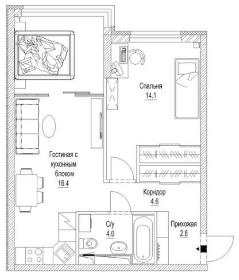 Планировка 2-к. квартира 52.60 м² в ЖК «Сити-парк. Кемерово»