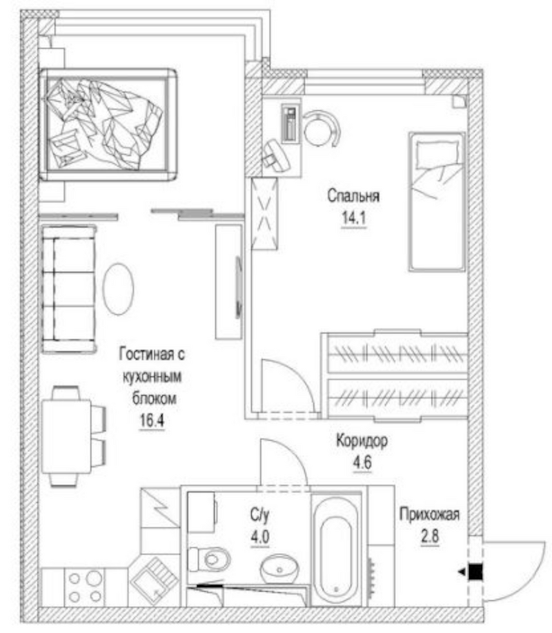 Планировка 3е-к. квартира 52.60 м² в ЖК «Сити-парк. Кемерово»