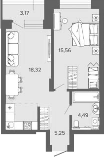 Планировка 1-к.кв 43.62 м² в ЖК «Прованс»