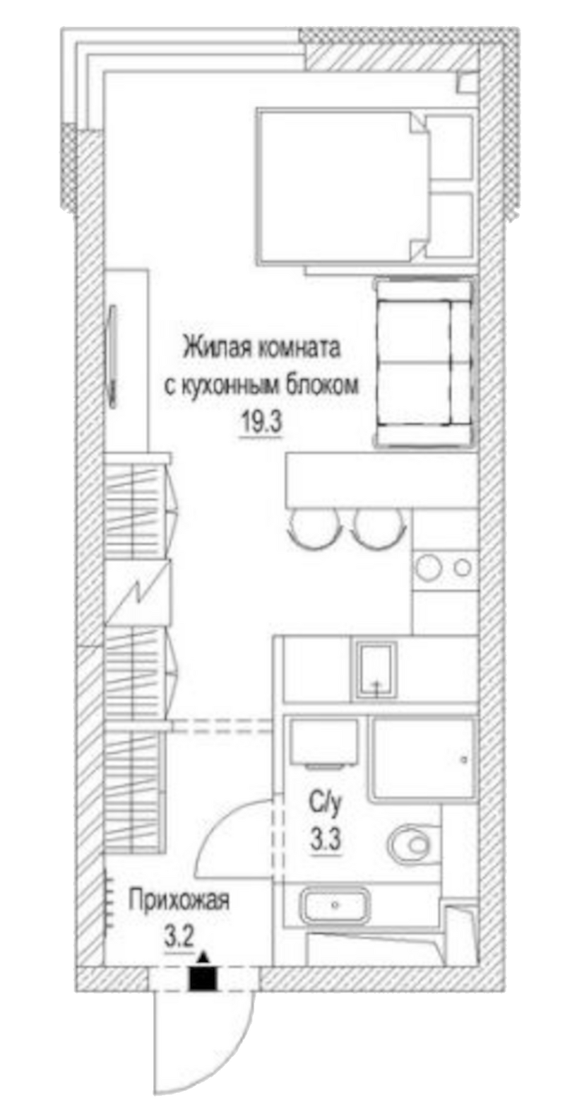 Планировка студии 27.10 м² в ЖК «Сити-парк. Кемерово»