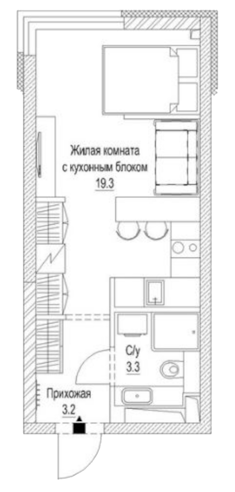 Планировка студии 27.10 м² в ЖК «Сити-парк. Кемерово»