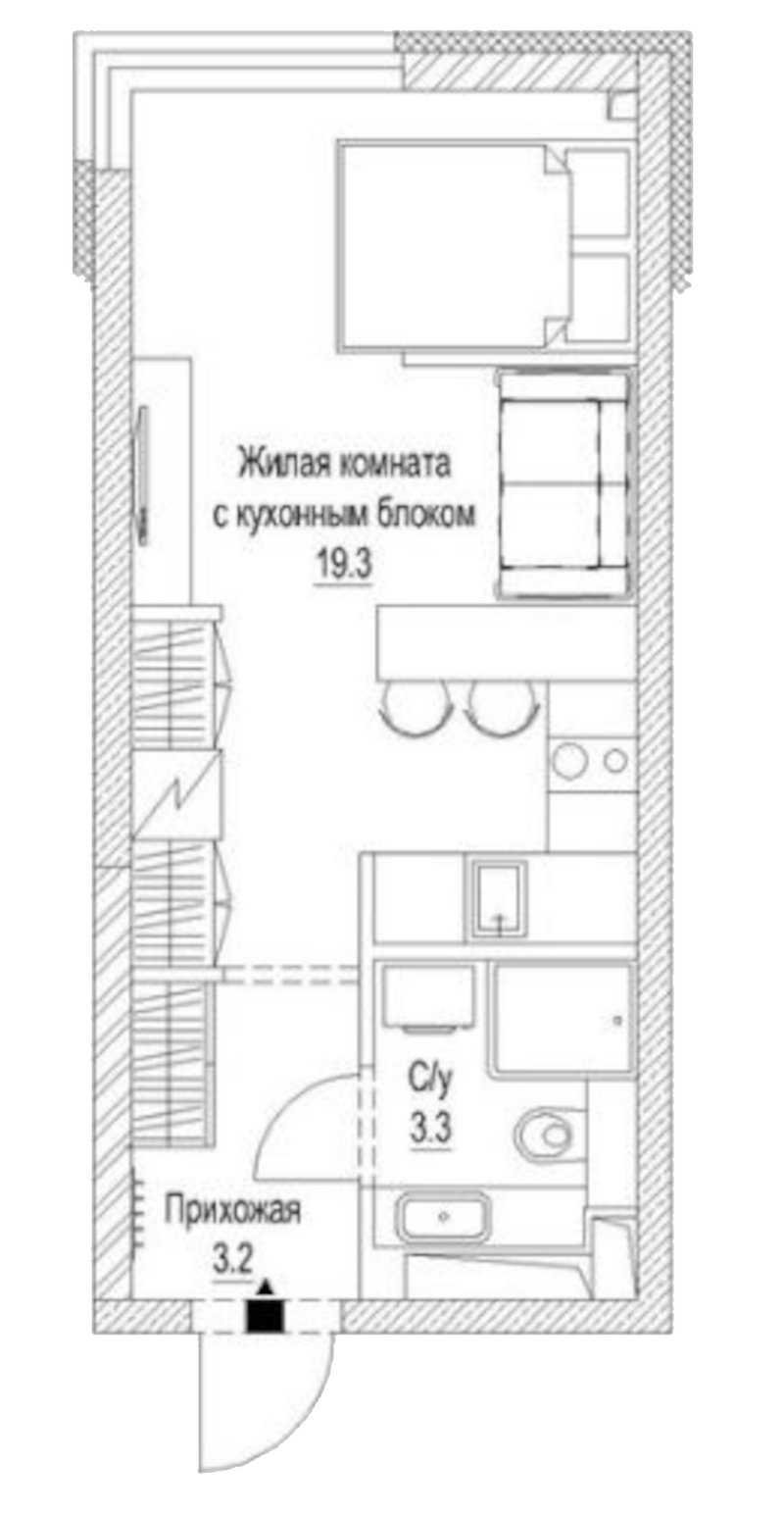 Планировка студии 27.10 м² в ЖК «Сити-парк. Кемерово»