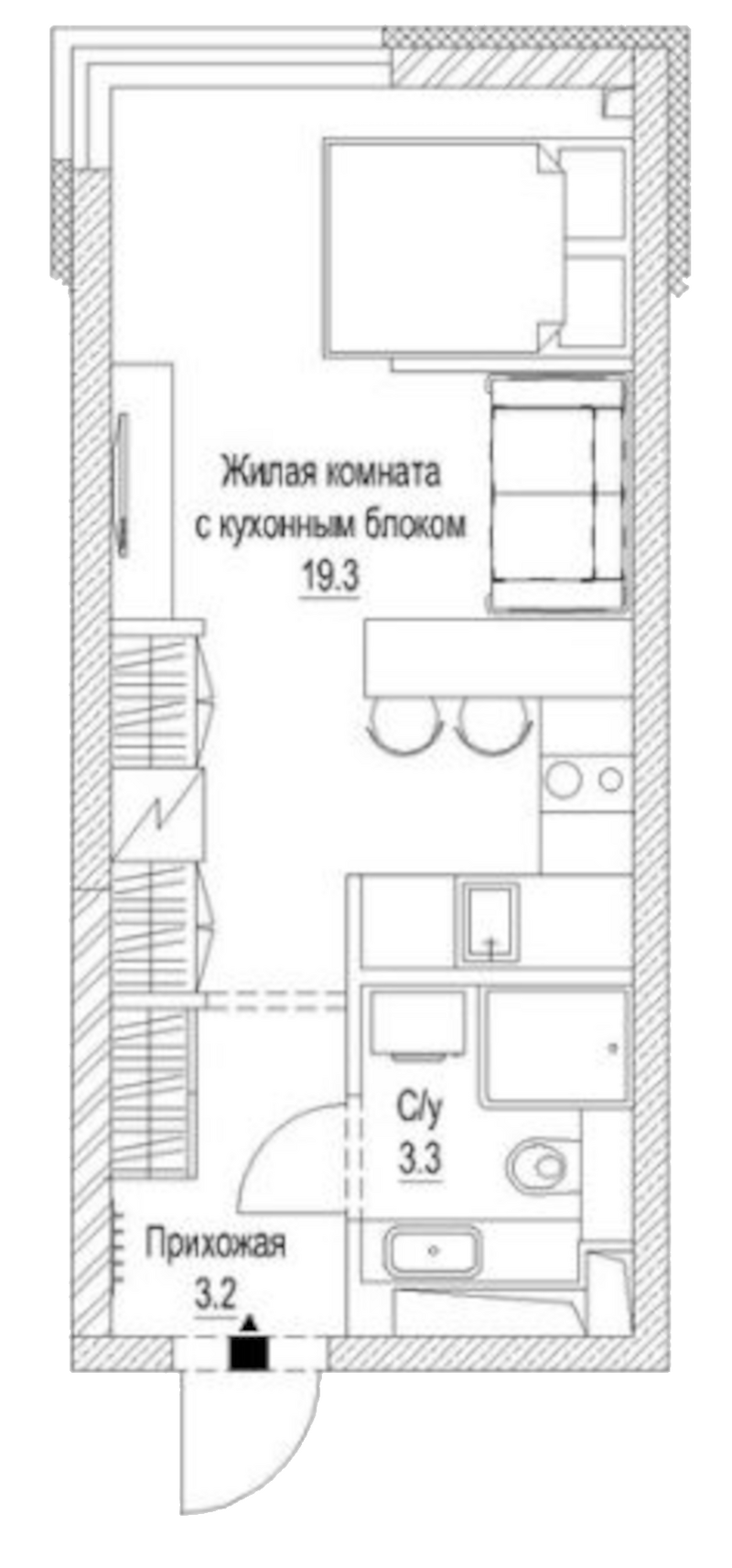Планировка студии 27.10 м² в ЖК «Сити-парк. Кемерово»