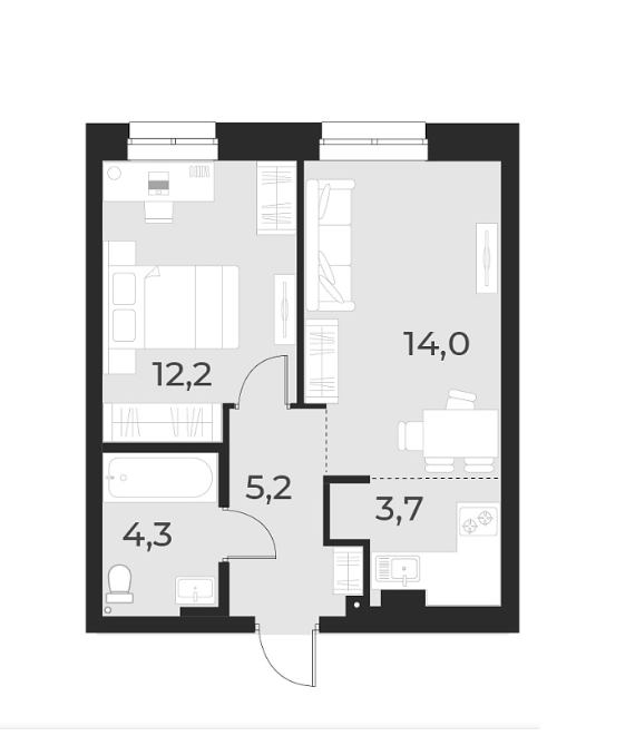 Планировка 2е-к.кв 39.40 м² в ЖК «Русское солнце»