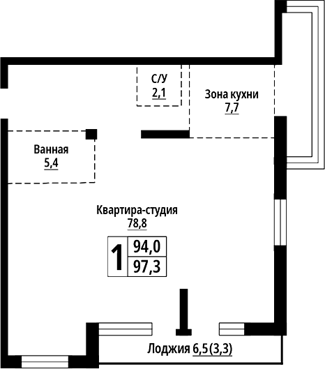 Планировка своб. план. 97.30 м² в ЖК «Родные берега. Барнаул»