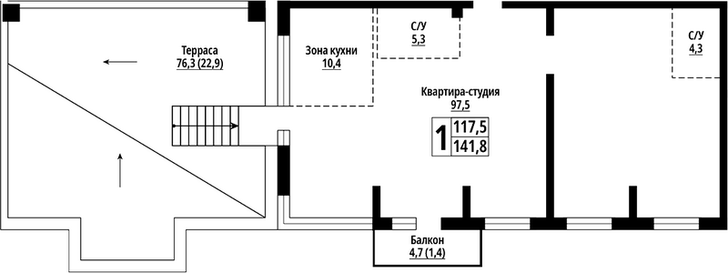 Планировка своб. план. 141.80 м² в ЖК «Родные берега. Барнаул»