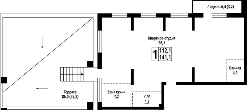 Планировка своб. план. 141.10 м² в ЖК «Родные берега. Барнаул»