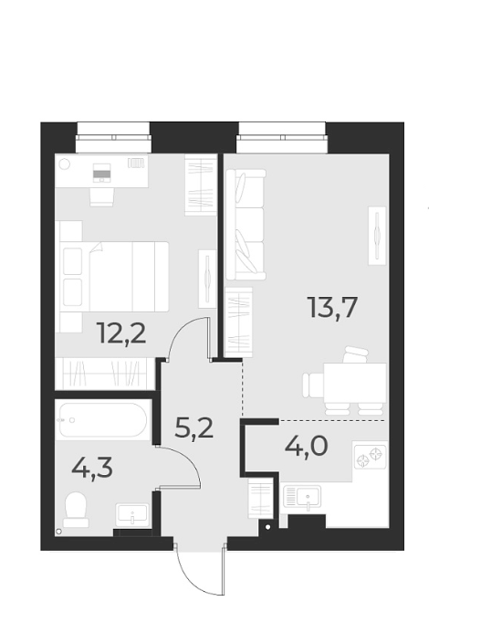 Планировка 2е-к.кв 39.40 м² в ЖК «Русское солнце»