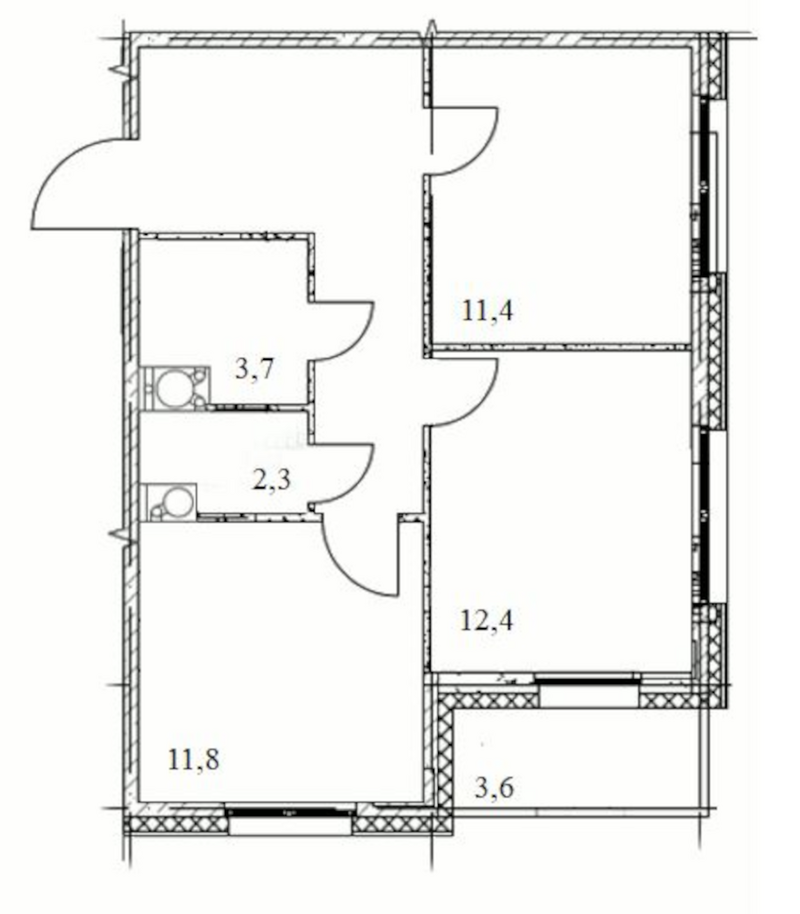 Планировка 2-к.кв 54.00 м² в ЖК «Счастье в Кольцово»