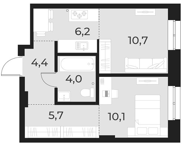 Планировка 2е-к.кв 41.10 м² в ЖК «Русское солнце»