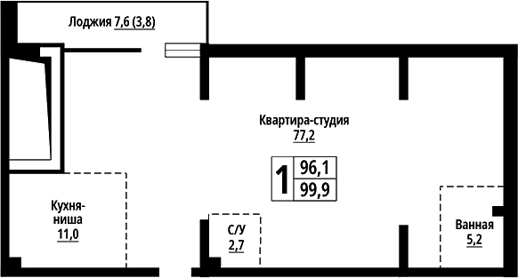 Планировка своб. план. 99.90 м² в ЖК «Родные берега. Барнаул»