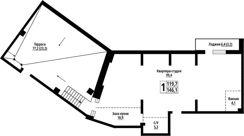 Планировка своб. план. 146.10 м² в ЖК «Родные берега. Барнаул»