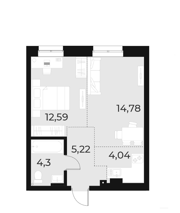 Планировка 2е-к.кв 40.93 м² в ЖК «Русское солнце»