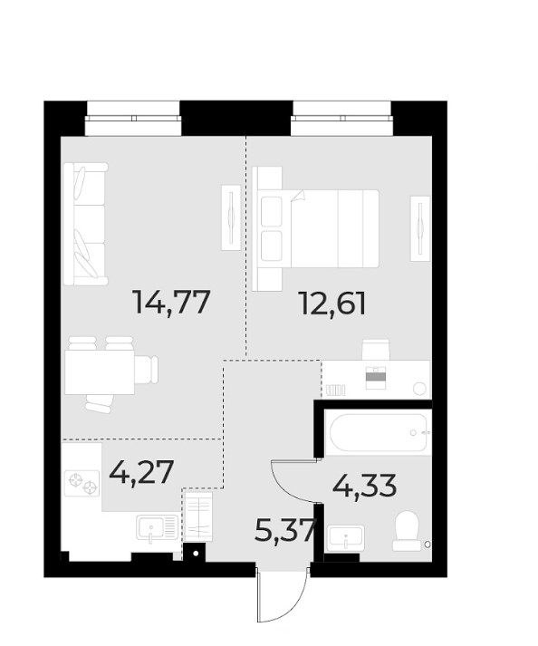 Планировка 2е-к.кв 41.35 м² в ЖК «Русское солнце»